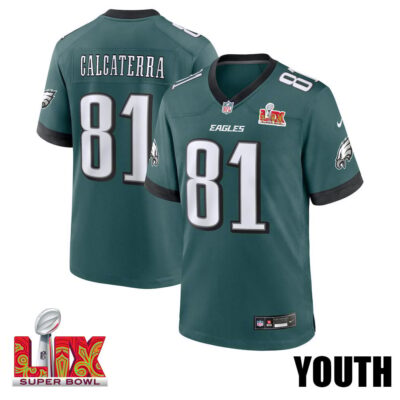 Grant Calcaterra #81 Philadelphia Eagles Super Bowl LIX Youth Jersey - Midnight Green