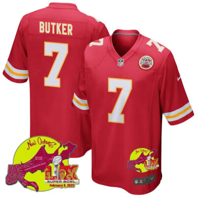 Harrison Butker 7 Kansas City Chiefs Super Bowl LIX New Orleans Patch Game Men Jersey - Red
