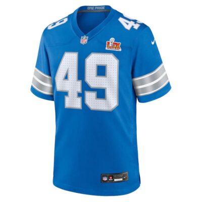 Alternative view of Hogan Hatten #49 Detroit Lions Super Bowl LIX Jersey - Men's - Blue