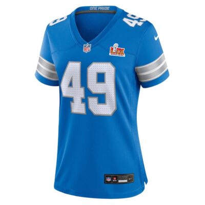 Alternative view of Hogan Hatten #49 Detroit Lions Super Bowl LIX Women's Jersey - Blue