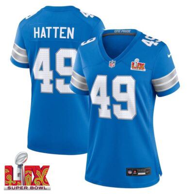 Hogan Hatten #49 Detroit Lions Super Bowl LIX Women's Jersey - Blue