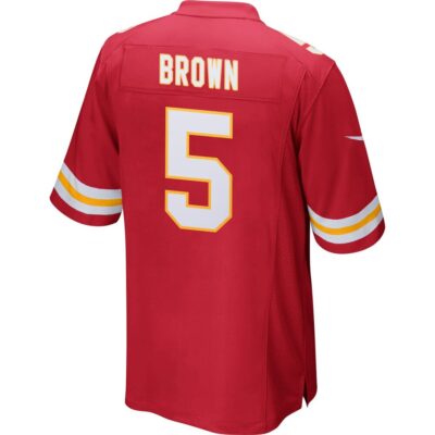 Alternative view of Hollywood Brown 5 Kansas City Chiefs Super Bowl LIX New Orleans Patch Game Men Jersey - Red