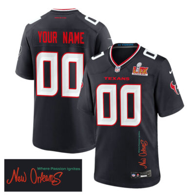 Houston Texans Super Bowl LIX 'New Orleans - Where Passion Ignites' Game Men Custom Jersey - Navy