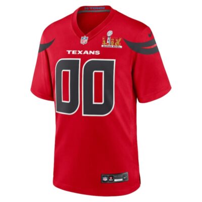 Alternative view of Houston Texans Super Bowl LIX Patch Alternate Game Men Custom Jersey - Red