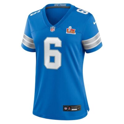 Alternative view of Ifeatu Melifonwu #6 Detroit Lions Super Bowl LIX Women's Jersey - Blue