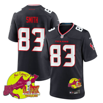 Irv Smith 83 Houston Texans Super Bowl LIX New Orleans Patch Game Men Jersey - Navy