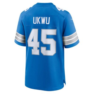 Isaac Ukwu #45 Detroit Lions Super Bowl LIX Jersey - Men's - Blue - Image 3