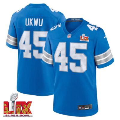 Isaac Ukwu #45 Detroit Lions Super Bowl LIX Jersey - Men's - Blue