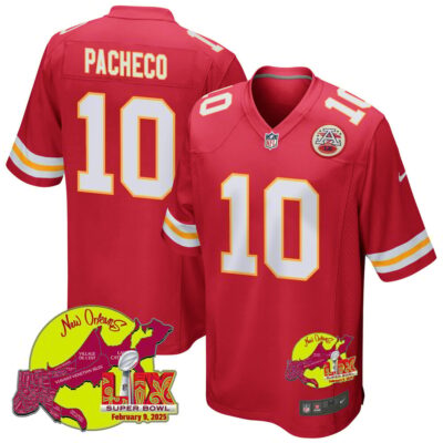 Isiah Pacheco 10 Kansas City Chiefs Super Bowl LIX New Orleans Patch Game Men Jersey - Red