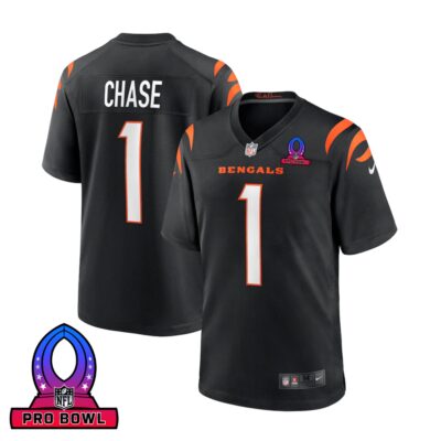 Ja'Marr Chase 1 Cincinnati Bengals 2025 Pro Bowl Patch Game Men Jersey - Black