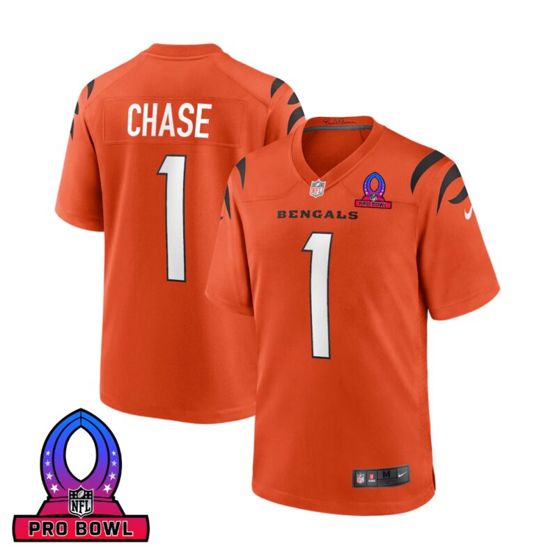 Ja'Marr Chase 1 Cincinnati Bengals 2025 Pro Bowl Patch Game Men Jersey - Orange
