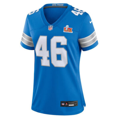 Alternative view of Jack Campbell #46 Detroit Lions Super Bowl LIX Women's Jersey - Blue