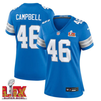 Jack Campbell #46 Detroit Lions Super Bowl LIX Women's Jersey - Blue