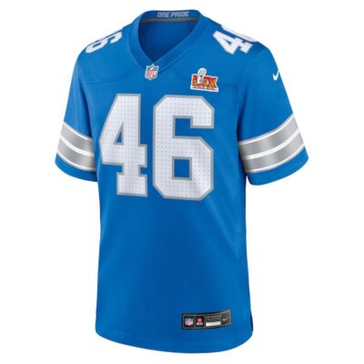 Alternative view of Jack Campbell #46 Detroit Lions Super Bowl LIX Youth Jersey - Blue