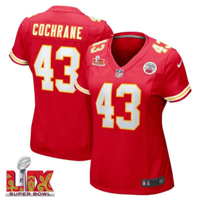 Jack Cochrane #43 Kansas City Chiefs Super Bowl LIX Women's Jersey - Red