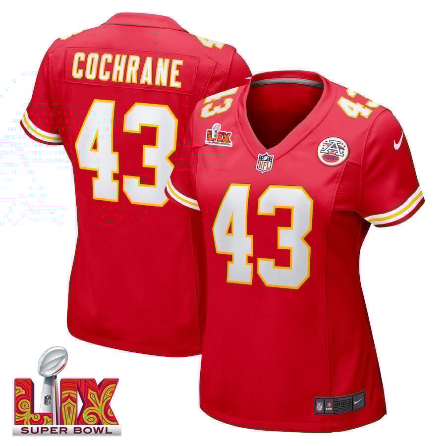 Jack Cochrane #43 Kansas City Chiefs Super Bowl LIX Women's Jersey - Red