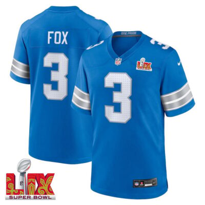 Jack Fox #3 Detroit Lions Super Bowl LIX Jersey - Men's - Blue