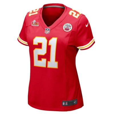 Alternative view of Jaden Hicks #21 Kansas City Chiefs Super Bowl LIX Women's Jersey - Red