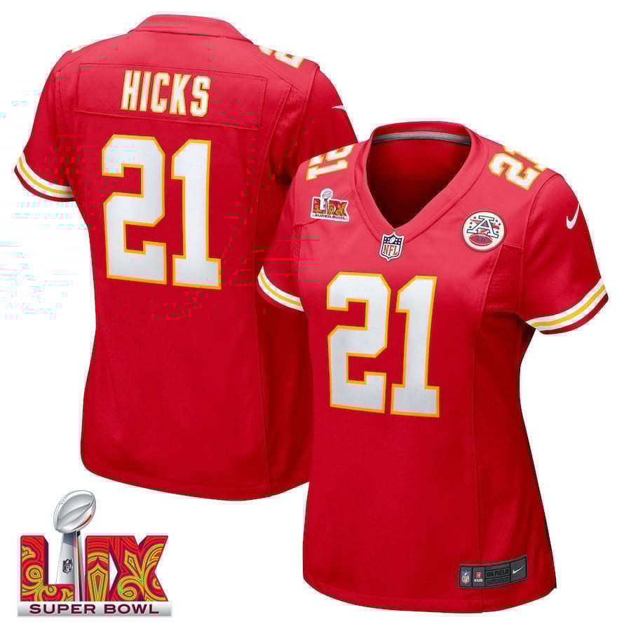 Jaden Hicks #21 Kansas City Chiefs Super Bowl LIX Women's Jersey - Red