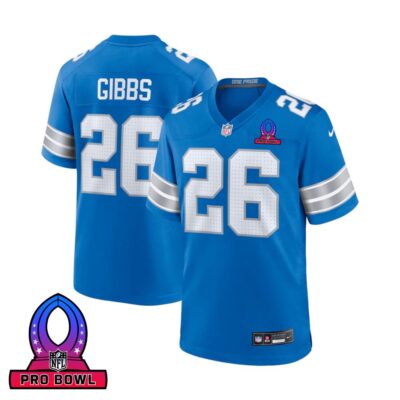 Jahmyr Gibbs 26 Detroit Lions 2025 Pro Bowl Patch Game Men Jersey - Blue