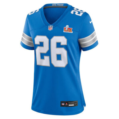 Alternative view of Jahmyr Gibbs #26 Detroit Lions Super Bowl LIX Women's Jersey - Blue