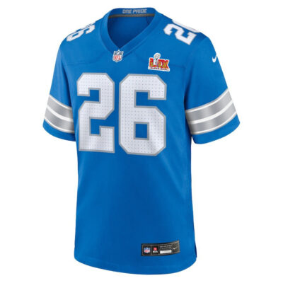 Alternative view of Jahmyr Gibbs #26 Detroit Lions Super Bowl LIX Youth Jersey - Blue