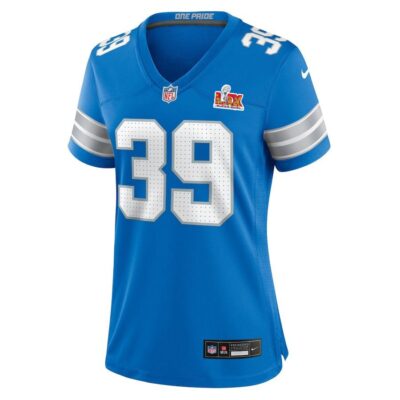 Alternative view of Jake Bates #39 Detroit Lions Super Bowl LIX Women's Jersey - Blue