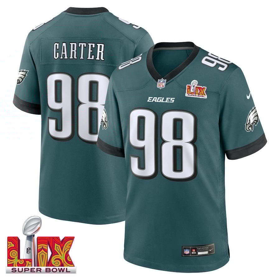 Jalen Carter #98 Philadelphia Eagles Super Bowl LIX Jersey - Men's - Midnight Green
