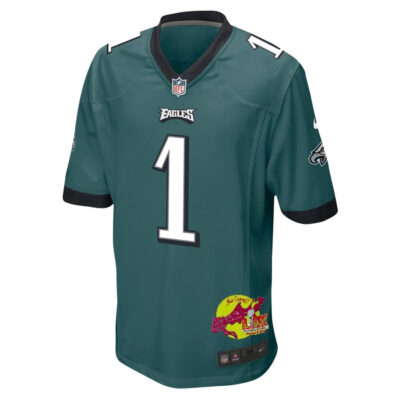 Jalen Hurts 1 Philadelphia Eagles Super Bowl LIX New Orleans Patch Game Men Jersey - Midnight Green - Image 3