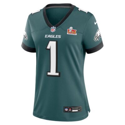 Alternative view of Jalen Hurts #1 Philadelphia Eagles Super Bowl LIX Women's Jersey - Midnight Green