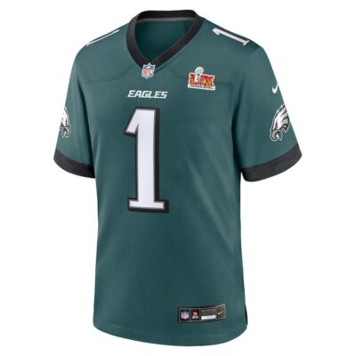 Alternative view of Jalen Hurts #1 Philadelphia Eagles Super Bowl LIX Youth Jersey - Midnight Green