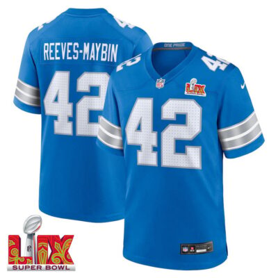 Jalen Reeves-Maybin #42 Detroit Lions Super Bowl LIX Jersey - Men's - Blue