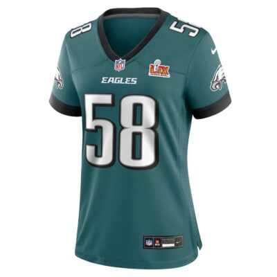 Alternative view of Jalyx Hunt #58 Philadelphia Eagles Super Bowl LIX Women's Jersey - Midnight Green
