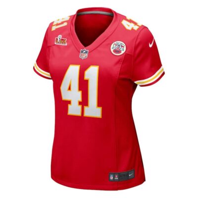 Alternative view of James Winchester #41 Kansas City Chiefs Super Bowl LIX Women's Jersey - Red