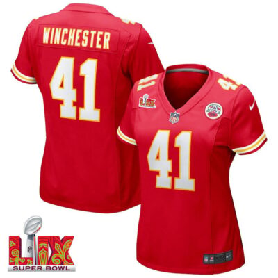James Winchester #41 Kansas City Chiefs Super Bowl LIX Women's Jersey - Red