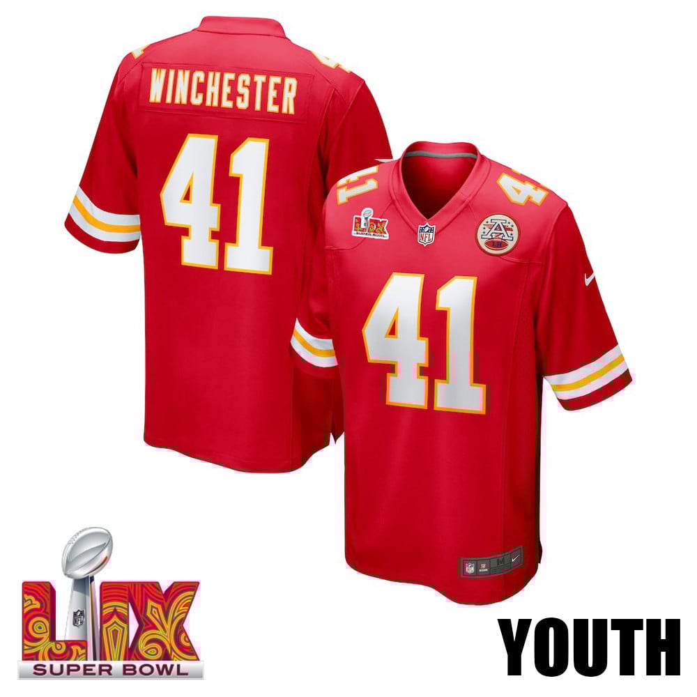 James Winchester #41 Kansas City Chiefs Super Bowl LIX Youth Jersey - Red