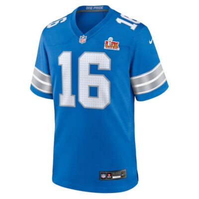 Alternative view of Jared Goff #16 Detroit Lions Super Bowl LIX Jersey - Men's - Blue