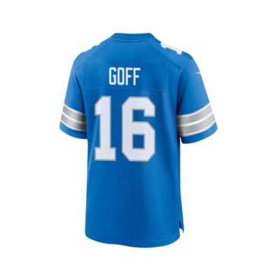 Alternative view of Jared Goff 16 Detroit Lions Super Bowl LIX New Orleans Patch Game Men Jersey - Blue