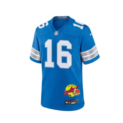Jared Goff 16 Detroit Lions Super Bowl LIX New Orleans Patch Game Men Jersey - Blue - Image 3