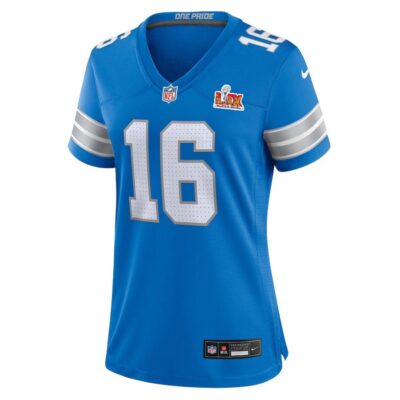 Alternative view of Jared Goff #16 Detroit Lions Super Bowl LIX Women's Jersey - Blue
