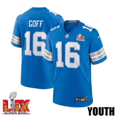 Jared Goff #16 Detroit Lions Super Bowl LIX Youth Jersey - Blue