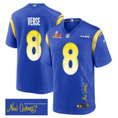 Jared Verse 8 Los Angeles Rams Super Bowl LIX 'New Orleans - A Symphony of Sport' Game Men Jersey - Royal