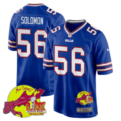 Javon Solomon 56 Buffalo Bills Super Bowl LIX New Orleans Patch Game Men Jersey - Royal