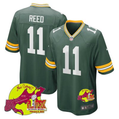 Jayden Reed 11 Green Bay Packers Super Bowl LIX New Orleans Patch Game Men Jersey - Green
