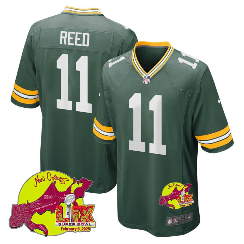 Jayden Reed 11 Green Bay Packers Super Bowl LIX New Orleans Patch Game Men Jersey - Green