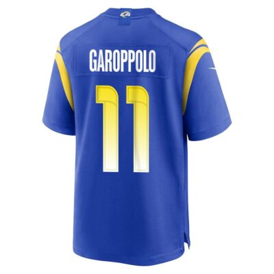 Alternative view of Jimmy Garoppolo 11 Los Angeles Rams Super Bowl LIX New Orleans Patch Game Men Jersey - Royal