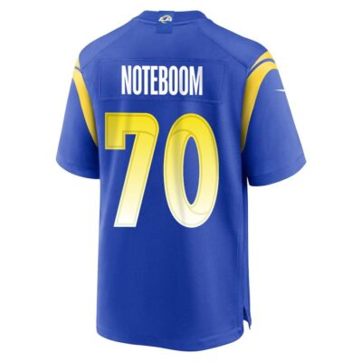 Alternative view of Joe Noteboom 70 Los Angeles Rams Super Bowl LIX New Orleans Patch Game Men Jersey - Royal