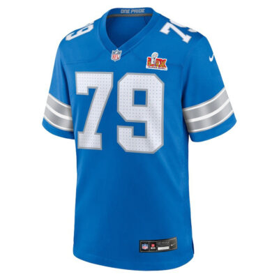 Alternative view of John Cominsky #79 Detroit Lions Super Bowl LIX Jersey - Men's - Blue