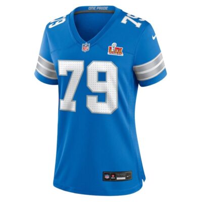 Alternative view of John Cominsky #79 Detroit Lions Super Bowl LIX Women's Jersey - Blue