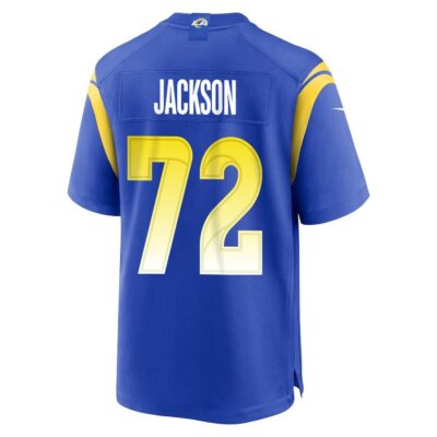 Alternative view of Jonah Jackson 72 Los Angeles Rams Super Bowl LIX New Orleans Patch Game Men Jersey - Royal